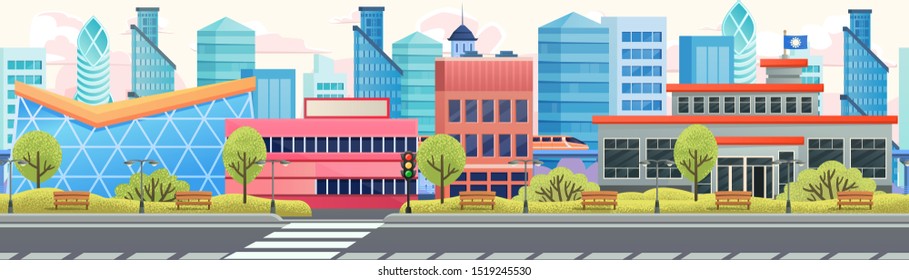 Seamless Cartoon City Street, Parallax Game Background