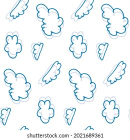 Seamless cartoon cloud sky doodle pattern. Whimsical minimal gender neutral color. Kids nurseryr or weather fashion all over print. 