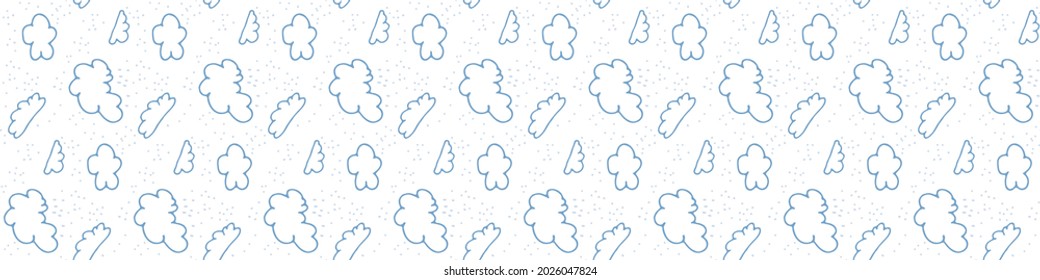 Nahtlose Cartoon Wolke Himmel doodle Grenze. Whimsical minimale geschlechtsneutrale Farbe. Kinder Kinderbanner oder Wettermode auf dem ganzen Druck.