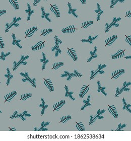 Seamless cartoon colorful hand drawn forest pattern for fabric textile or wrapping paper. Pine branches vector illustration 