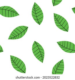 Seamless cartoon colorful hand drawn pattern for fabric textile or wrapping paper. Green leaf vector illustration