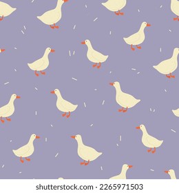 Seamless cartoon colorful hand drawn goose pattern for fabric textile or wrapping paper. Cute cartoon vector illustration for children 