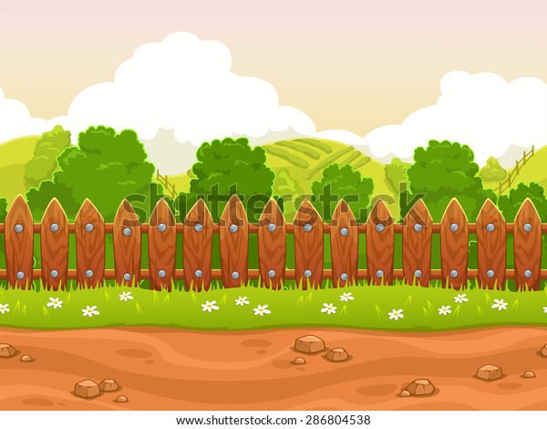 Seamless Cartoon Country Landscape Endless Village Stock Vector ...