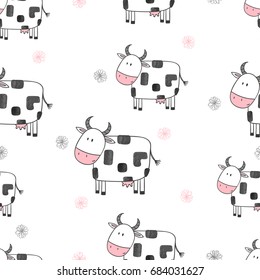 Seamless cartoon cows pattern.