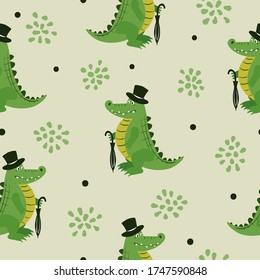 Seamless cartoon crocodile pattern. Baby print, kids design.