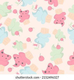 Seamless cartoon cupcake pattern. Food