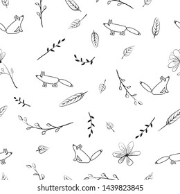 Seamless  cartoon cute   fox vector pattern. Hand draw doodle art illustration. Kids backgroun
 Illustration for cards, invitations, baby shower, preschool and children room decoration
