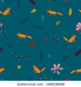 Seamless  cartoon cute   fox vector pattern. Hand draw doodle art illustration. Kids backgroun
 Illustration for cards, invitations, baby shower, preschool and children room decoration
