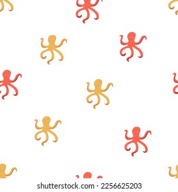 Seamless cartoon cute octopus pattern. Wallpaper background for kids. Vector illustration of marine animals.