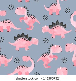 Seamless cartoon dinosaurs pattern. Vector cute dino background for kids.