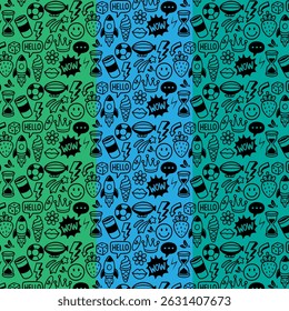 Seamless Cartoon Doodle Pattern with Fun Kids Icons and Comic Elements