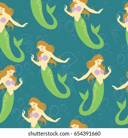 Seamless cartoon endless background with beautiful elegant sea  mermaids