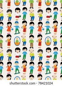 seamless cartoon family pattern