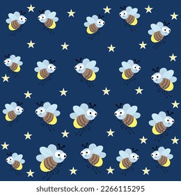 Seamless cartoon fireflies pattern design