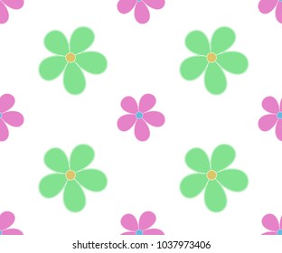 Seamless cartoon floral pattern on white background, Vector illustration