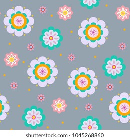 seamless with cartoon floral pattern. vector illustration. Summer, spring, children's background, textiles, paper