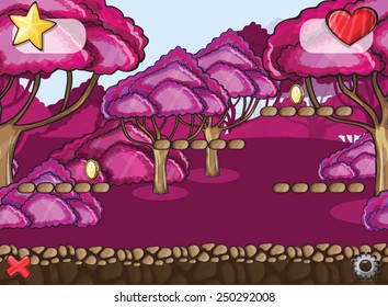 Seamless cartoon forest landscape, vector unending background 