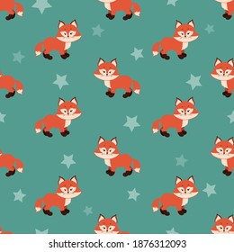 Seamless cartoon fox pattern. Vector illustration