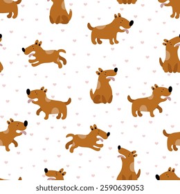 Seamless cartoon funny dogs with pink heart