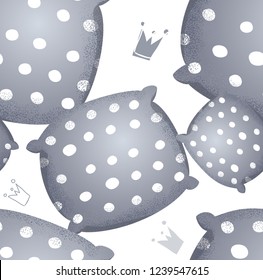 Seamless cartoon funny pattern with hand drawn pillows and crowns. Queen of pillows.