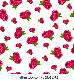 Seamless cartoon gentle retro pattern with raspberries hand-drawn