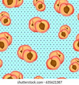 Seamless cartoon gentle retro pattern with peaches hand-drawn