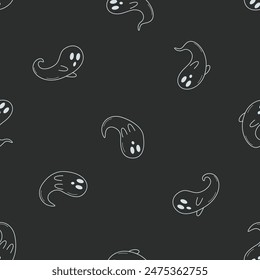 Seamless cartoon ghost pattern. Vector doodle illustration. Halloween haunted background.