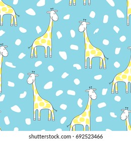 Seamless cartoon giraffe pattern. Vector background for kids.