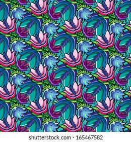 Seamless cartoon hand-drawn pattern with flowers. Endless floral pattern. Can be used for wallpaper, pattern fills, web page background,surface textures, textiles.