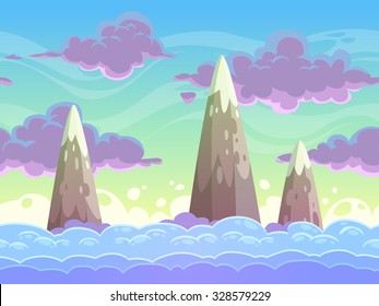 Seamless cartoon horizontal cloudscape, separated layers, vector game background