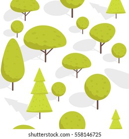 Seamless cartoon isometric trees pattern vector illustration