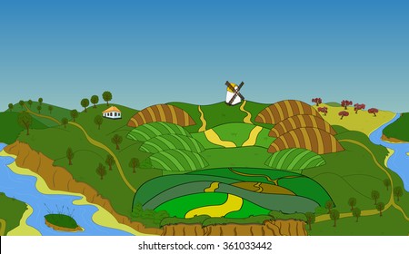 Seamless Cartoon Landscape Vector Unending Background Stock Vector Seamless Cartoon Landscape Vector Unending Background Stock Vector