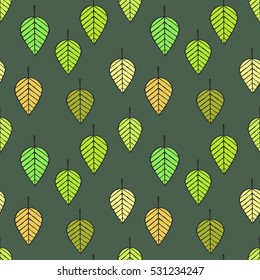 Seamless cartoon leafs pattern. Autumn leaf. Vector illustration.Yellow, orange, brown, lime, green colors. eps8 