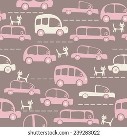 seamless cartoon map of cars and traffic