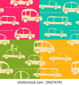 seamless cartoon map of cars and traffic on colorful background
