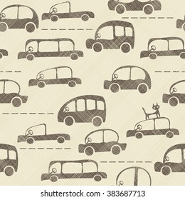 seamless cartoon map of cars and traffic on texture background