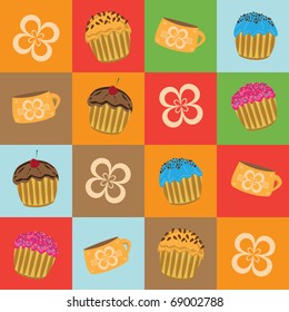 Seamless with cartoon muffins pattern