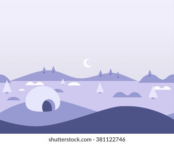 Seamless Cartoon Nature Arctic Landscape, Flat Vector Illustration