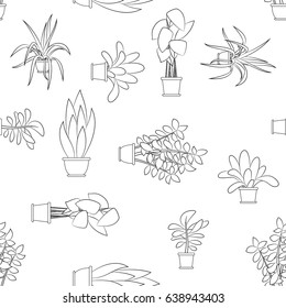 Seamless cartoon nature background with different house plants