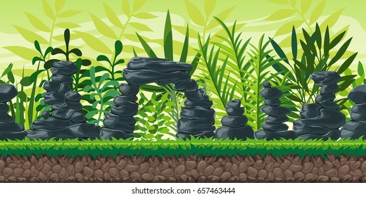 Seamless cartoon nature background. Vector illustration with separate layers.