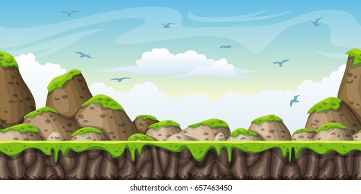Seamless cartoon nature background. Vector illustration with separate layers.