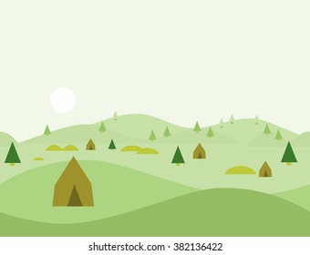 Seamless Cartoon Nature Landscape, Flat Vector Illustration