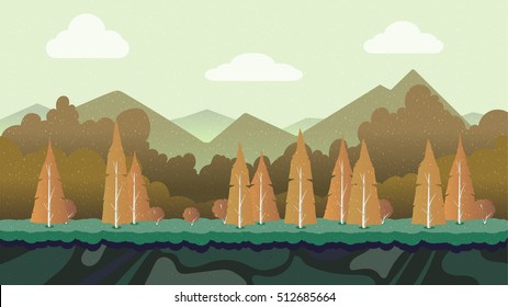 Seamless cartoon nature landscape, vector unending background with separated layers for game. 1920x1080