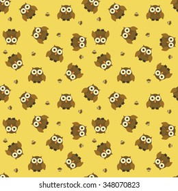 Seamless cartoon owl pattern in muted colors