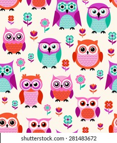 seamless cartoon owls pattern