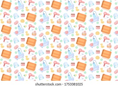 Nahtlose Cartoon-Muster-Badewanne auf weißem Hintergrund, Illustration, Kosmetik