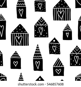 Seamless  cartoon pattern with  black house. Seamless pattern can be used for wallpaper, pattern fills, web page background, surface textures.