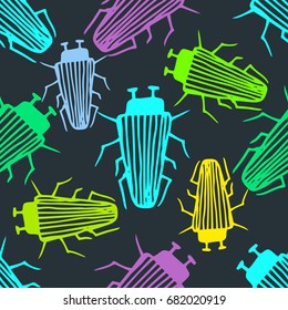 Seamless cartoon pattern bugs. Bright bugs cartoon pattern. Infinitely repeating motif of natural forms. Vector illustration of doodle.