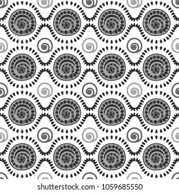 Seamless cartoon pattern. Celtic illustration. Fairytale background. Spiral elements