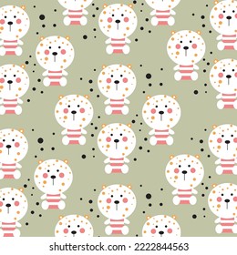 Seamless cartoon pattern with cute and adorable white cat doodle